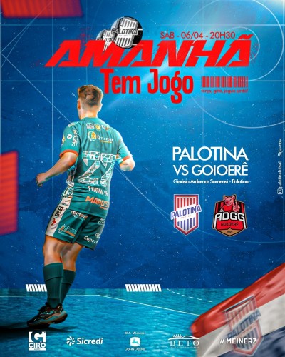 Palotina Futsal em casa enfrentará a equipe do Goiorê Futsal no dia 06/04 (sábado).
