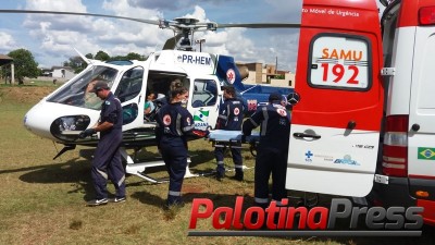 Helicóptero do CONSAMU pousa em Palotina e realiza transporte de paciente para Cascavel