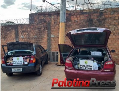 Palotina - PM apreende dois veículos carregados com mercadorias contrabandeadas.