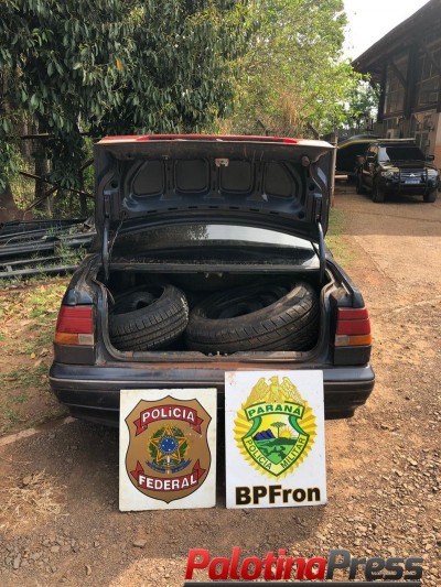 POLICIAIS FAZEM APREENSÃO DE 01 VEÍCULO CARREGADO COM PNEUS CONTRABANDEADOS DO PARAGUAI EM GUAÍRA/PR