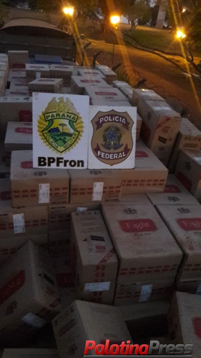 POLICIAIS FAZEM APREENSÃO DE 03 CAMINHÕES CARREGADOS COM CIGARROS CONTRABANDEADOS DO PARAGUAI EM TERRA ROXA - PR