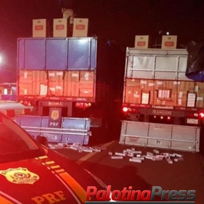PRF apreende duas carretas carregadas com cigarros na região da fronteira