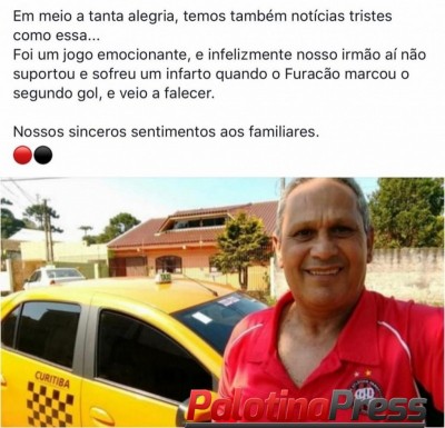 Taxista de 63 anos morre de infarto diante da TV ao ver Athletico campeão da Copa do Brasil