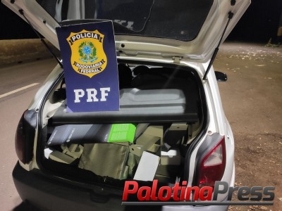 PRF  APREENDE VEÍCULO TRANSPORTANDO MERCADORIA OCULTA.