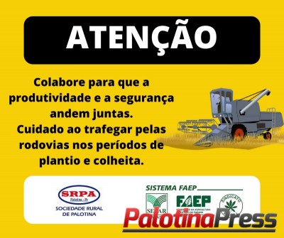Campanha alerta para tráfego de máquinas em rodovias na região de Palotina
