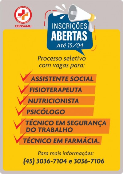 Estão abertas as inscrições para o Processo Seletivo Simplificado (PSS) do CONSAMU 