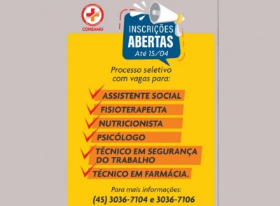 Inscrições para o PSS do CONSAMU encerram no próximo dia 15