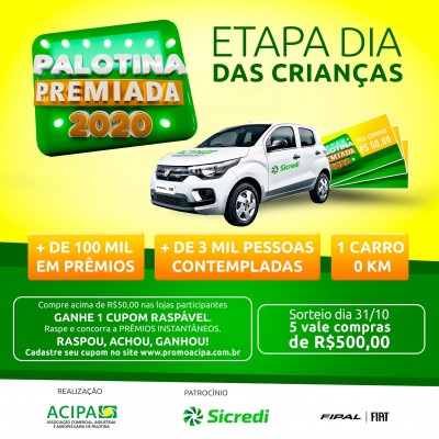 Acipa vai sortear R$ 2.500,00 em vales compras na Promoção Palotina Premiada