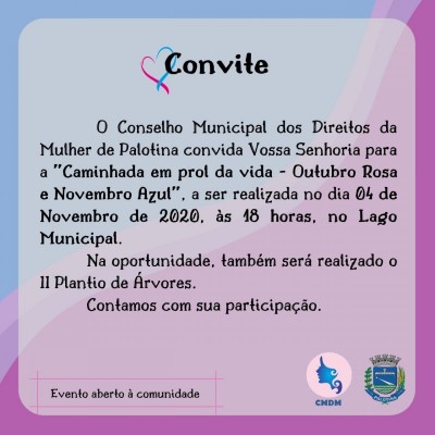 Conselho Municipal dos Diretos da Mulher promove “Caminhada em Prol da Vida” – Outubro Rosa e Novembro Azul”. Participe!