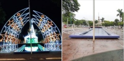 Palotina- Ventos intensos danificam enfeites natalinos da Praça Amadeo Piovesan.