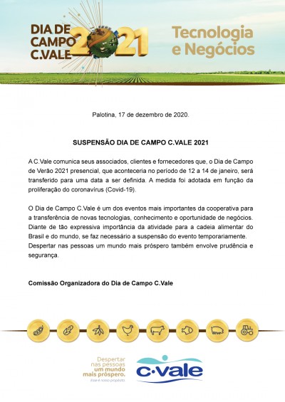 Comunicado - C.Vale suspende dia de Campo C.Vale 2021  