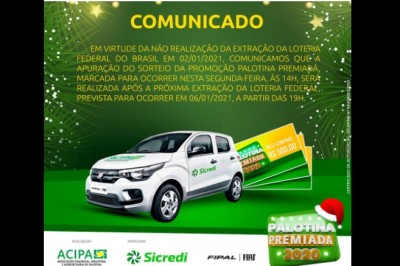Comunicado Acipa - Sorteio da Promoção Palotina Premiada