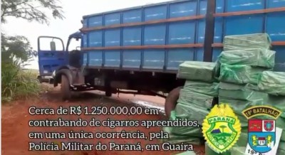 500 caixas de cigarros contrabandeados são apreendidas em caminhão por policiais militares em Guaíra 