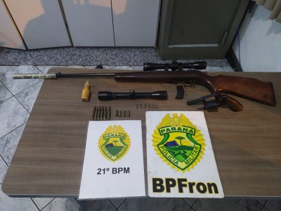 BPFRON E 21ºBPM APREENDEM ARMAS DE FOGO E MUNIÇÕES EM FRANCISCO BELTRÃO