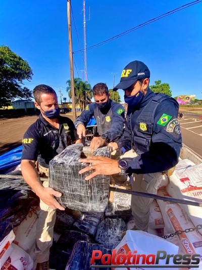 PRF realiza grande apreensão de maconha dissimulada em carga de farinha de trigo