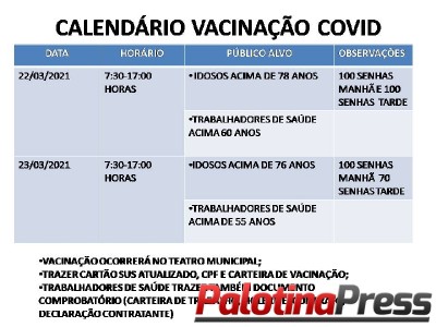 Secretaria de saúde de Palotina divulga calendário de vacinação. Confira!