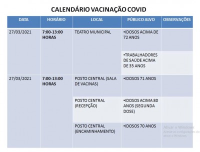 Atenção - Calendário vacinação Covid-19 para este sábado é divulgado. Confira!