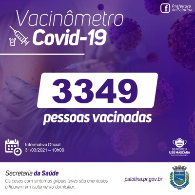Palotina totaliza 3.349 pessoas vacinadas contra o Covid-19