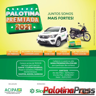 Promoção Palotina Premiada vai sortear mais de R$ 115 mil em prêmios com carro, moto e vales compras