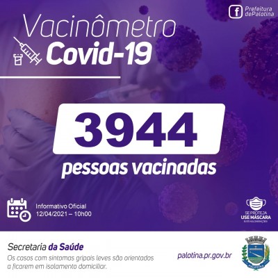 Palotina - 3.944 pessoas estão vacinadas contra o Covid-19 