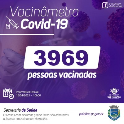 Palotina totaliza 3.969 pessoas vacinadas contra o Covid-19 no Município.