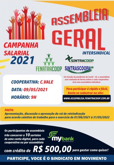 Atenção - A FENATRACOOP, O SINTRACOOP E O SINTRASCOOPA convocam os trabalhadores para assembleia geral intersindical 