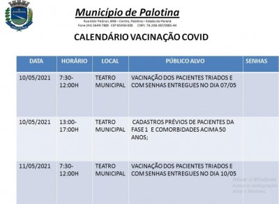 Covid-19 - Pessoas com 50 anos começam a ser vacinadas em Palotina na próxima semana