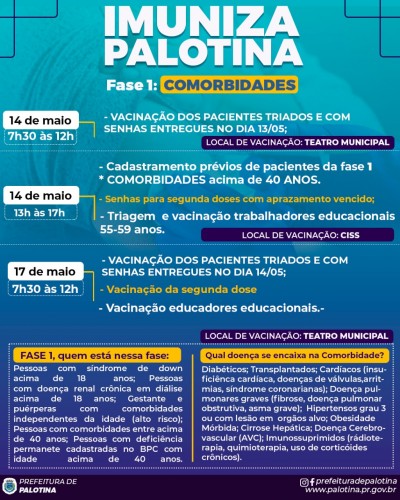 Vacinação Covid-19 continua nesta sexta-feira em Palotina. Confira!