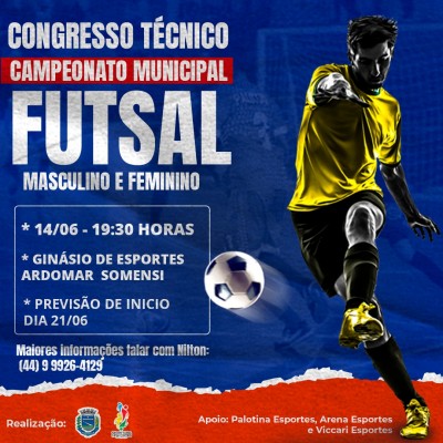 Secretaria de Esportes informa sobre Congresso Técnico - Campeonato Municipal de Futsal