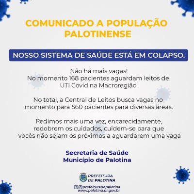 A Secretaria Municipal de Saúde de Palotina faz alerta a população