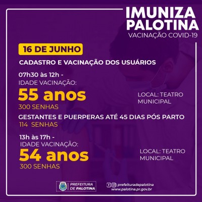 COVID-19 - Palotina segue vacinando as  gestantes acima de 18 anos