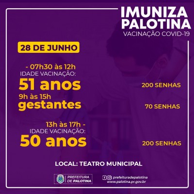 COVID-19: Palotina vai vacinar pessoas com 50 anos hojede idade 