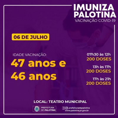 VACINAÇÃO DA COVID-19: Município avança e vai vacinar maiores de 46 anos nesta terça