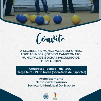 Inscrições do Campeonato de Bocha Masculino de Duplas/2021