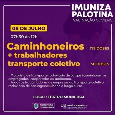 COVID-19: Palotina volta a vacinar caminhoneiros na quinta-feira 