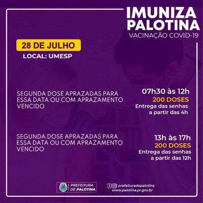 Palotina continua aplicando somente segunda dose da vacina da Covid-19