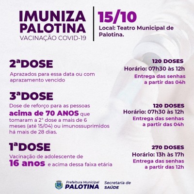 COVID-19- Palotina vai vacinar adolescente acima dos 16 anos na sexta-feira