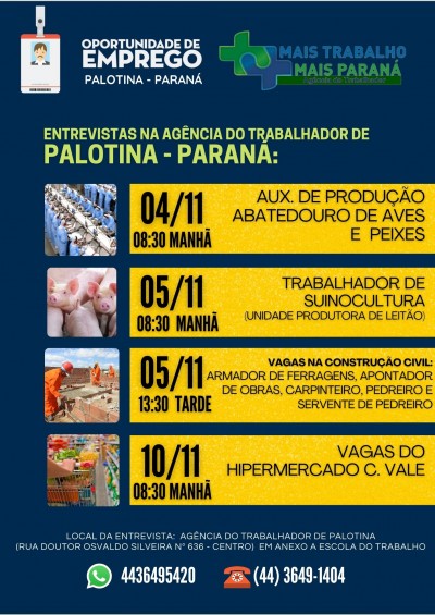 Palotina - Está a procura de emprego? Nós temos a solução para você!