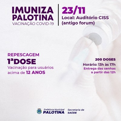 VACINAÇÃO COVID-19- Palotina vai aplicar somente a 1ª dose da vacina na terça-feira (23)