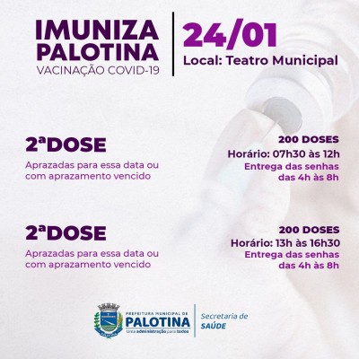 COVID-19 - Palotina vai aplicar 400 doses da vacina da covid na segunda-feira