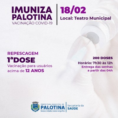 VACINAÇÃO COVID-19 -Palotina vai aplicar a 1ª dose da vacina nesta sexta-feira (18)