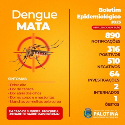 O boletim Epidemiológico de Palotina revela que o município teve 890 notificações de Dengue