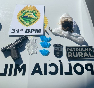 Patrulha Rural de Palotina apreende drogas, munições e simulacro de arma de fogo em Terra Roxa