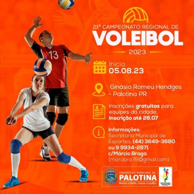 O 21º Campeonato Regional de Voleibol está chegando, e a Secretaria Municipal de Esportes de Palotina quer convidar você e sua equipe para participar! 