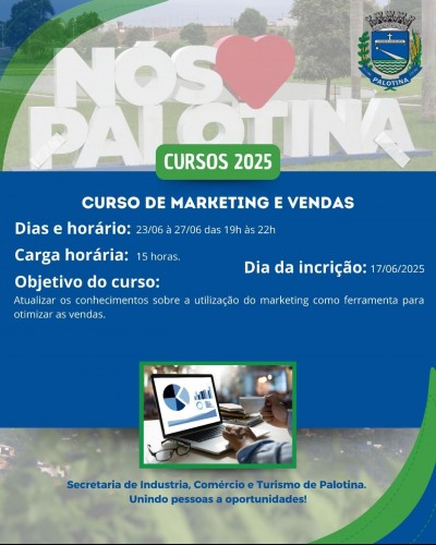Inscrições para o curso de Marketing e Vendas abrem no dia 17 de junho em Palotina