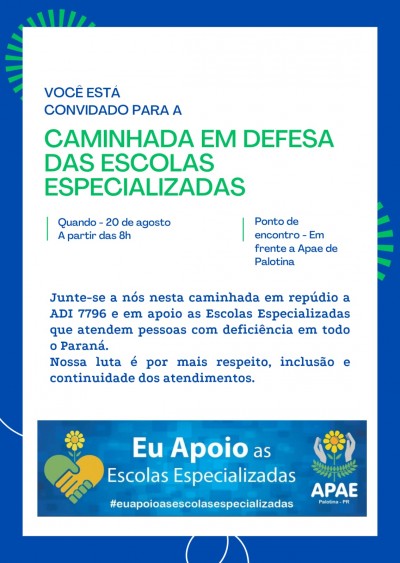 Caminhada em defesa das escolas especializadas será realizada em Palotina