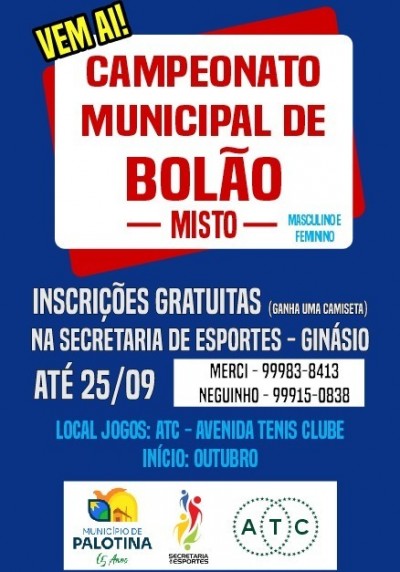 Palotina abre inscrições para o Campeonato Municipal de Bolão Misto