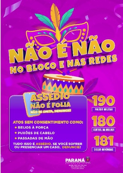 Palotina adere à campanha “Não é Não, no Bloco e nas Redes 2026” para combater o assédio no Carnaval