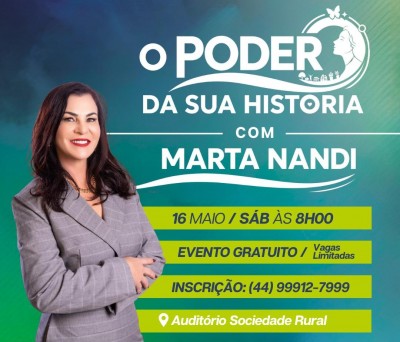 Evento “O Poder da Sua História” terá palestra com Marta Nandi durante a Expo Palotina 2026 