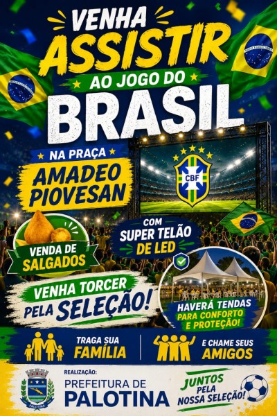 Praça Amadeo Piovesan recebe transmissão do jogo do Brasil em telão de LED 
